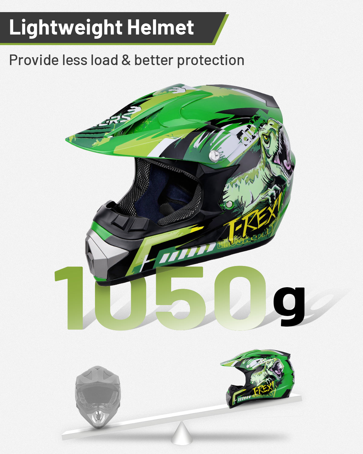 OUMURS 125A Youth Dirt Bike Helmet Dino
