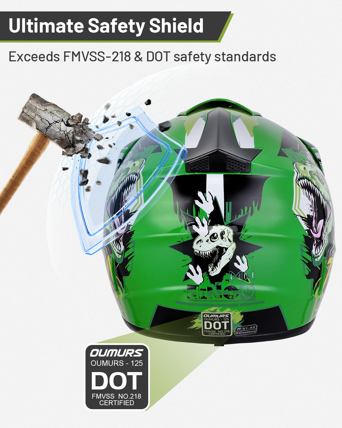 OUMURS 125A Youth Dirt Bike Helmet Dino