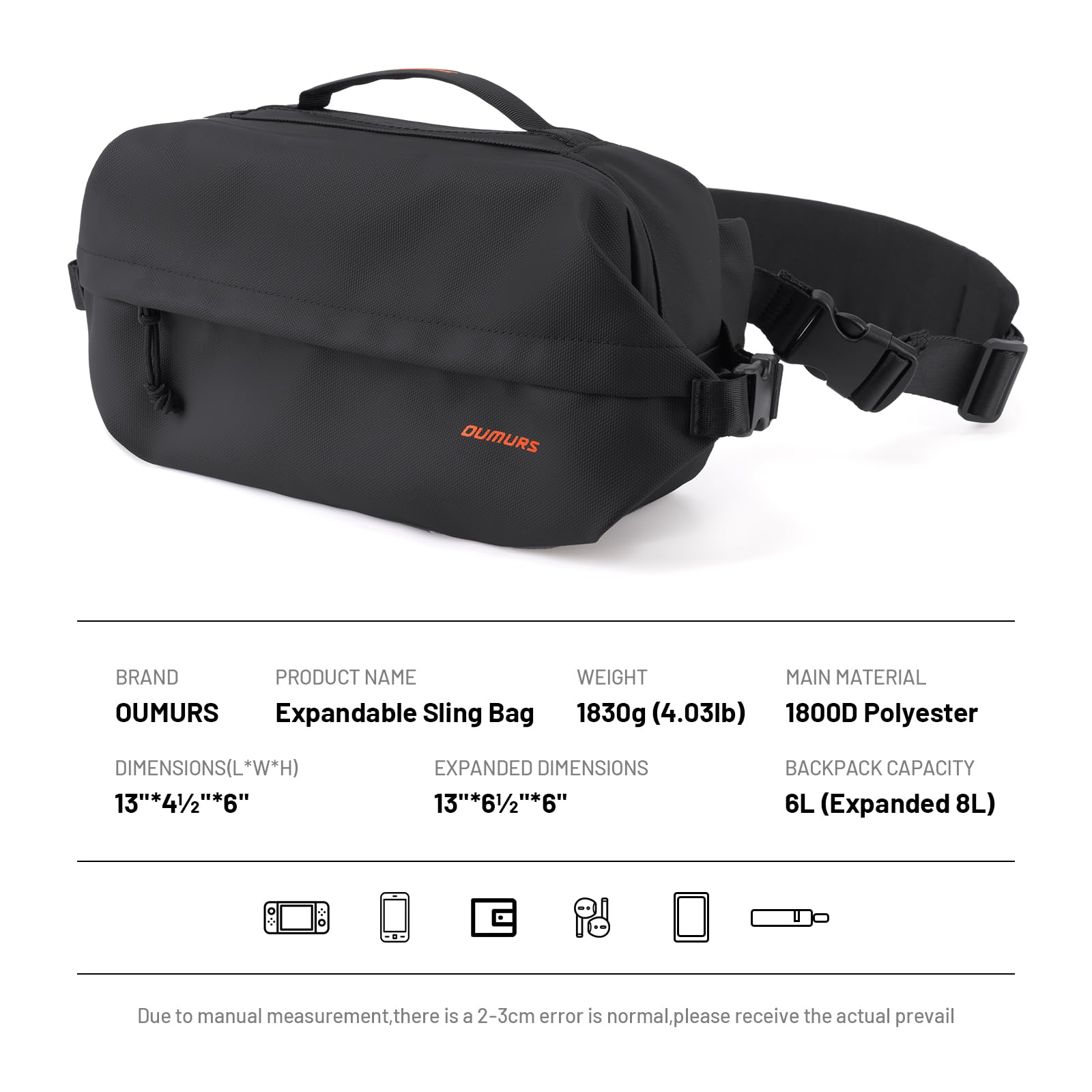 Oumurs 6L Crossbody Bag Sling Bag for Men and Women