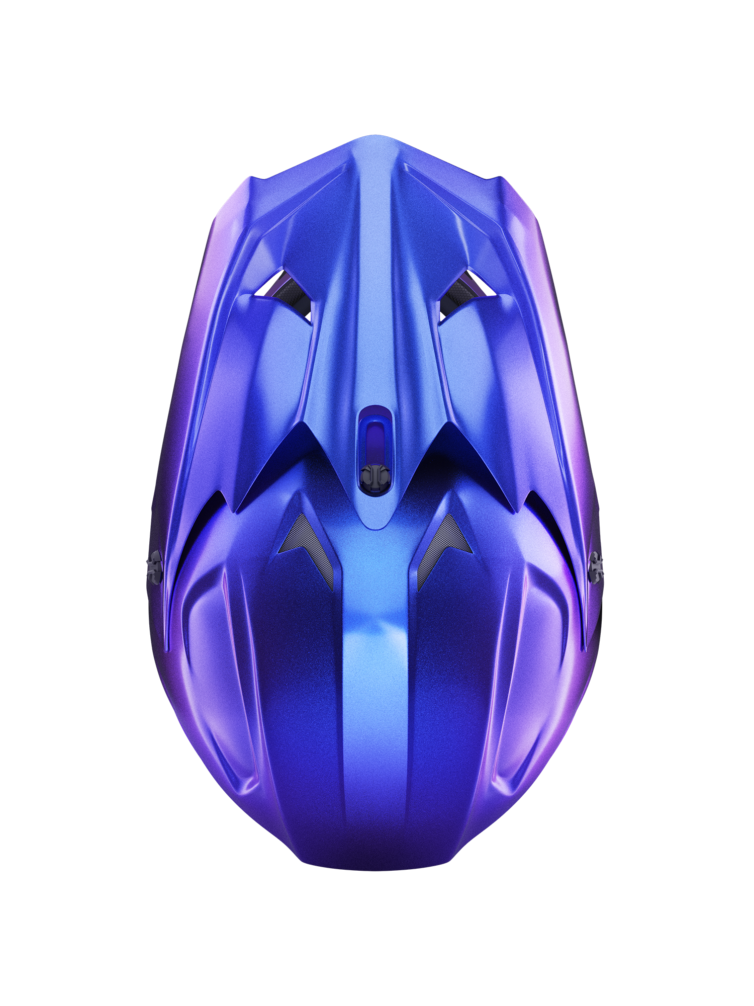 Oumurs 805 Chameleon Purple off-road motocross helmet in purple-to-blue color-shift finish, top view