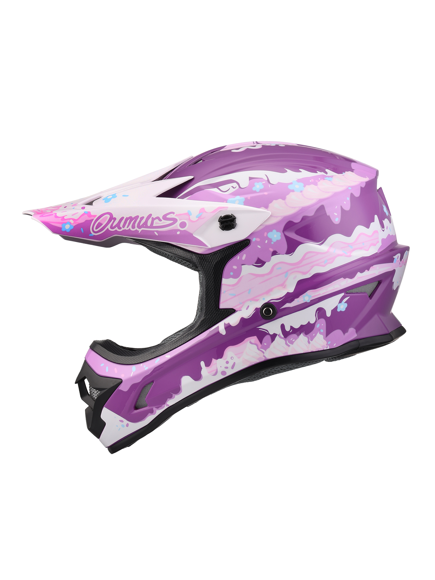 Oumurs 805 Purple off-road helmet, left side view