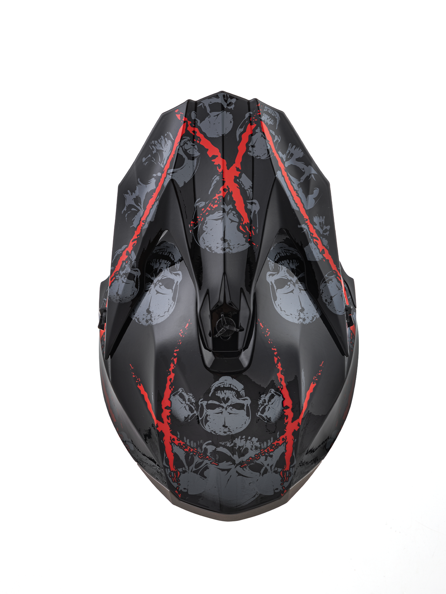 Oumurs 806 Red Skull off-road motocross helmet, top view