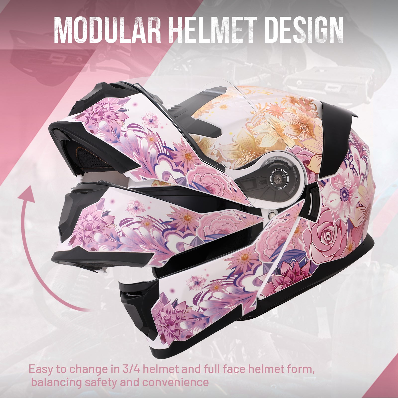 fullface helm pink Modular Motorcycle Helmets Full Face Flower Sea Pink – Oumurs