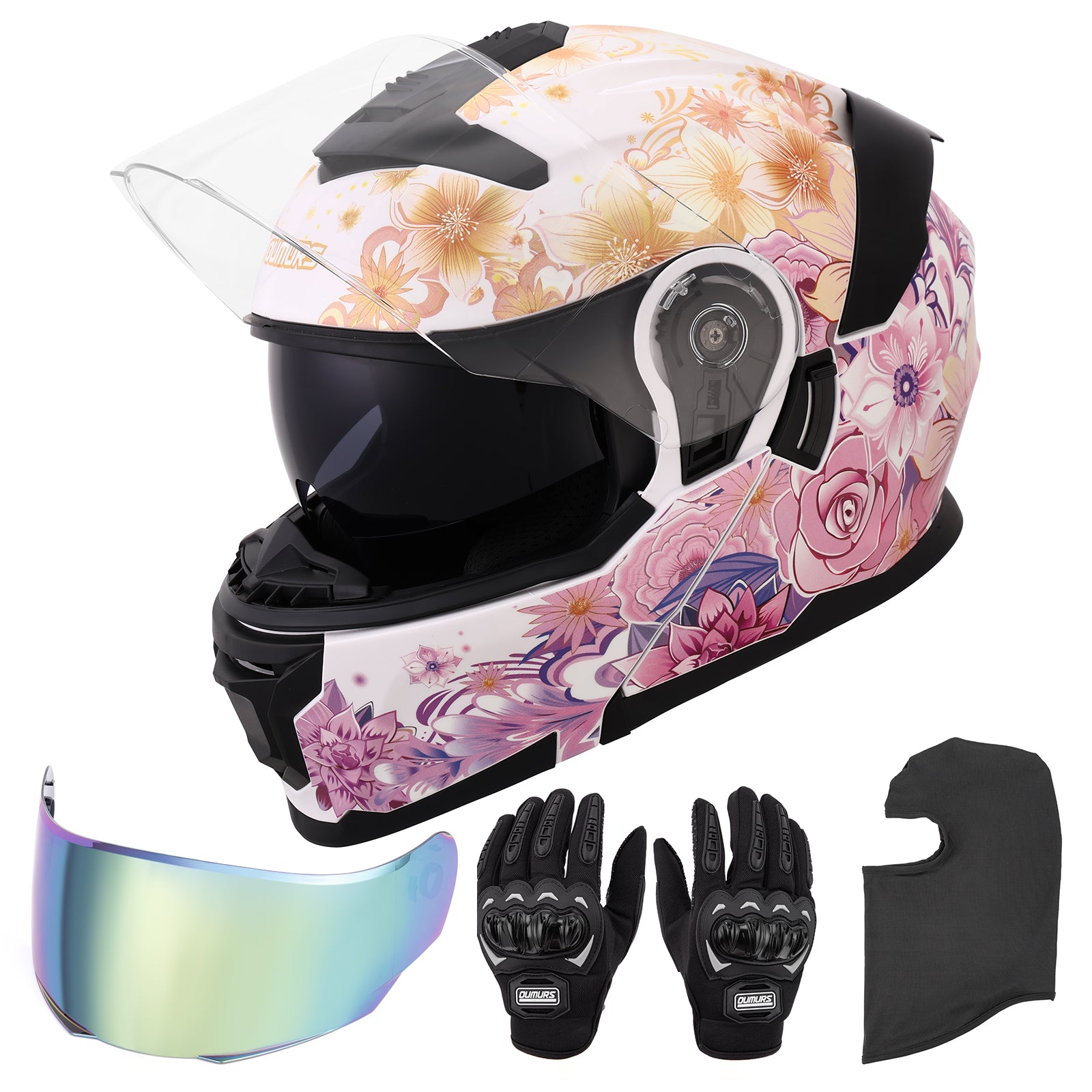 Modular Motorcycle Helmets Full Face Flower Sea Pink – Oumurs