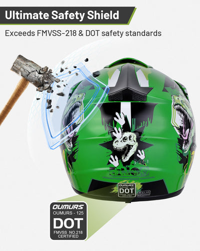 OUMURS 125A Youth Dirt Bike Helmet Dino