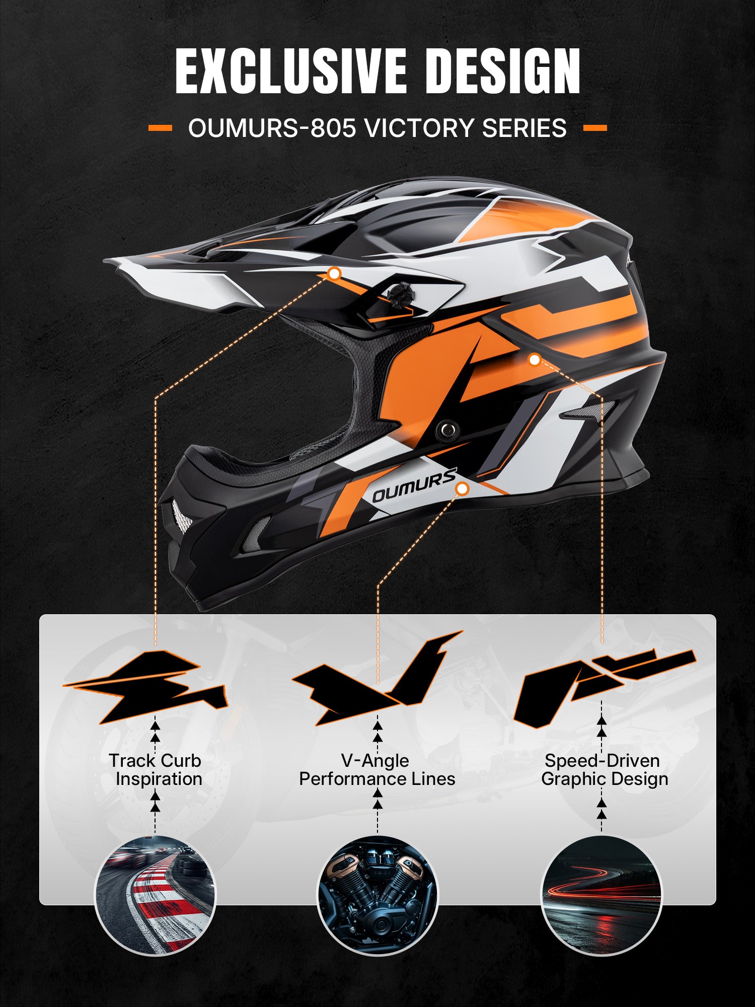 Oumurs 805 Off-Road Helmet | Victory Orange