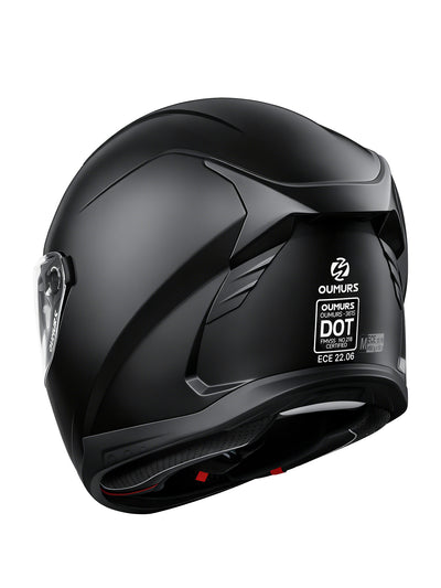Oumurs-361S Full Face Street Helmet, ECE 22.06 & DOT Certified, Matte Black