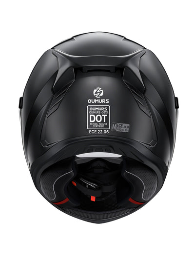 Oumurs-361S Full Face Street Helmet, ECE 22.06 & DOT Certified, Matte Black