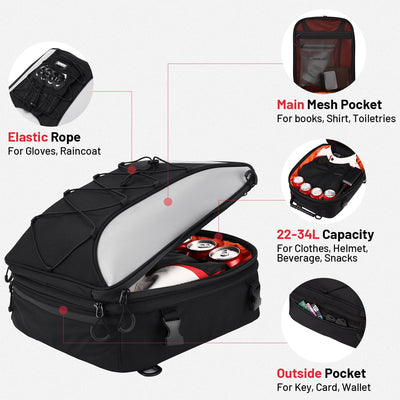 Oumurs 22L-34L Motorcycles Tail Bag,Reflective Backpack 600D RPET Fabric Motorcycle Bags Back Seat Luggage Bags
