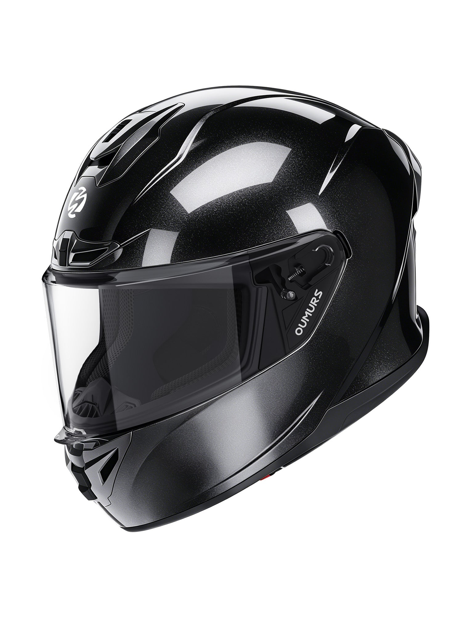 Oumurs 361S full face street helmet in cosmo black, front three-quarter view