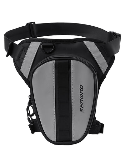 A black and gray bicycle waist bag with reflective silver stripes and a vertical black logo reading 'OUMURS' on the front pocket, shown against a plain white background.