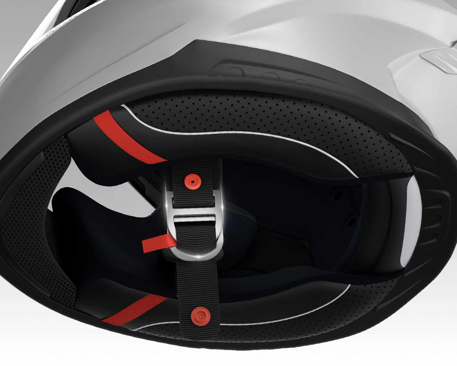 Close-up of the Oumurs-361S helmet's double D-ring chin strap fastener for a secure, adjustable fit