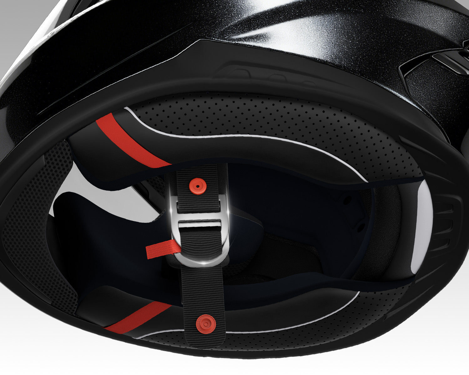 Close-up of the Oumurs-361S helmet's double D-ring chin strap fastener for a secure, adjustable fit