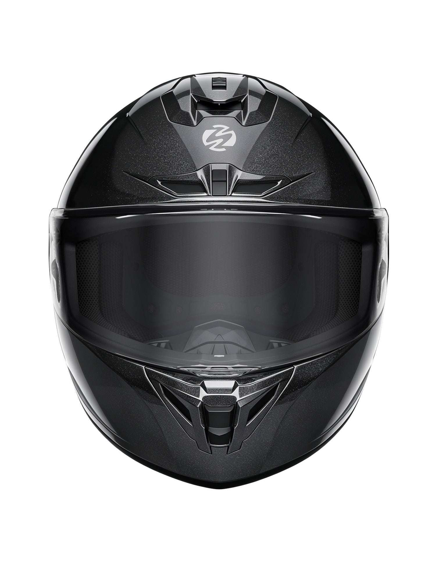 Oumurs-361S full face street helmet in cosmo black, front view with visor down