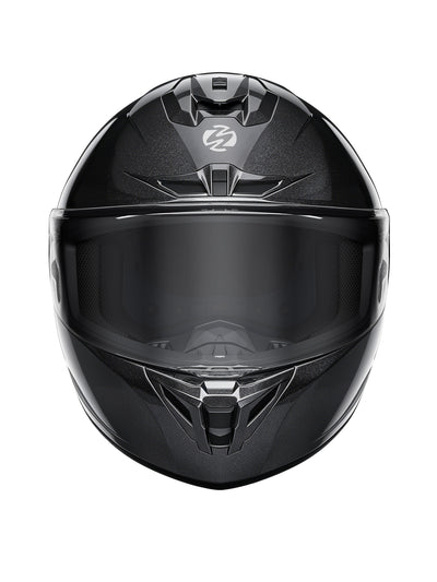 Oumurs-361S full face street helmet in cosmo black, front view with visor down