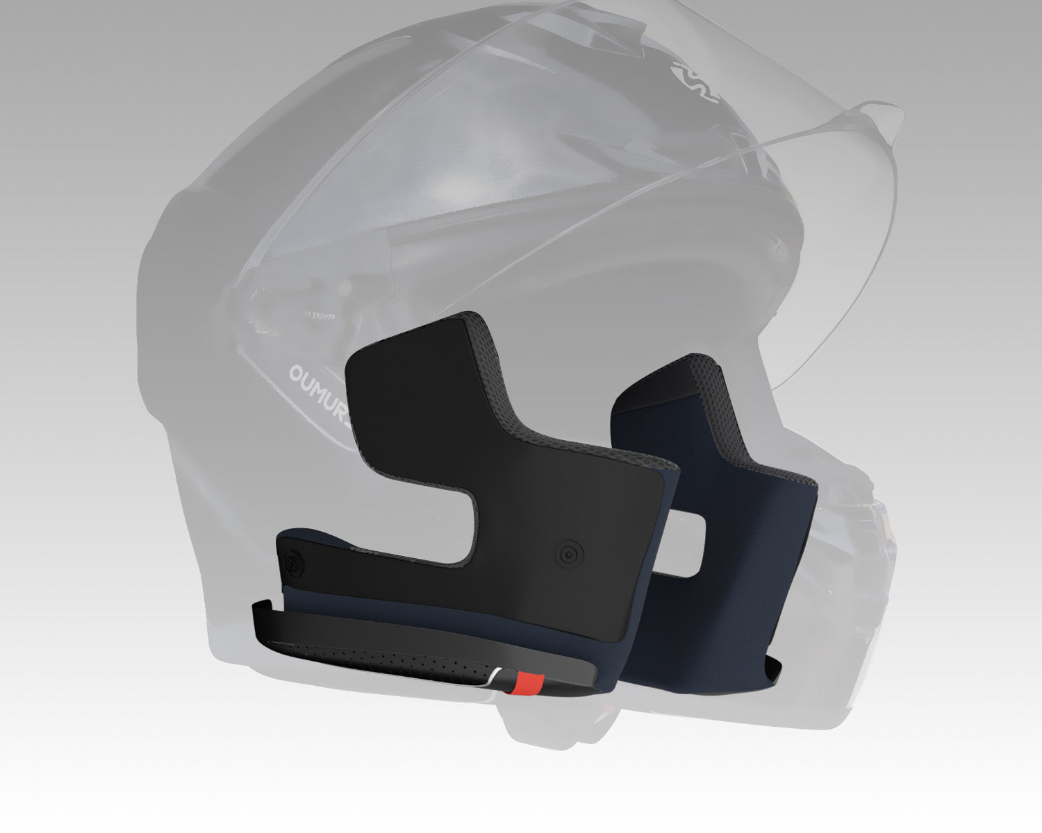Close-up of the Oumurs-361S helmet's detachable, washable liner pads for easy maintenance.