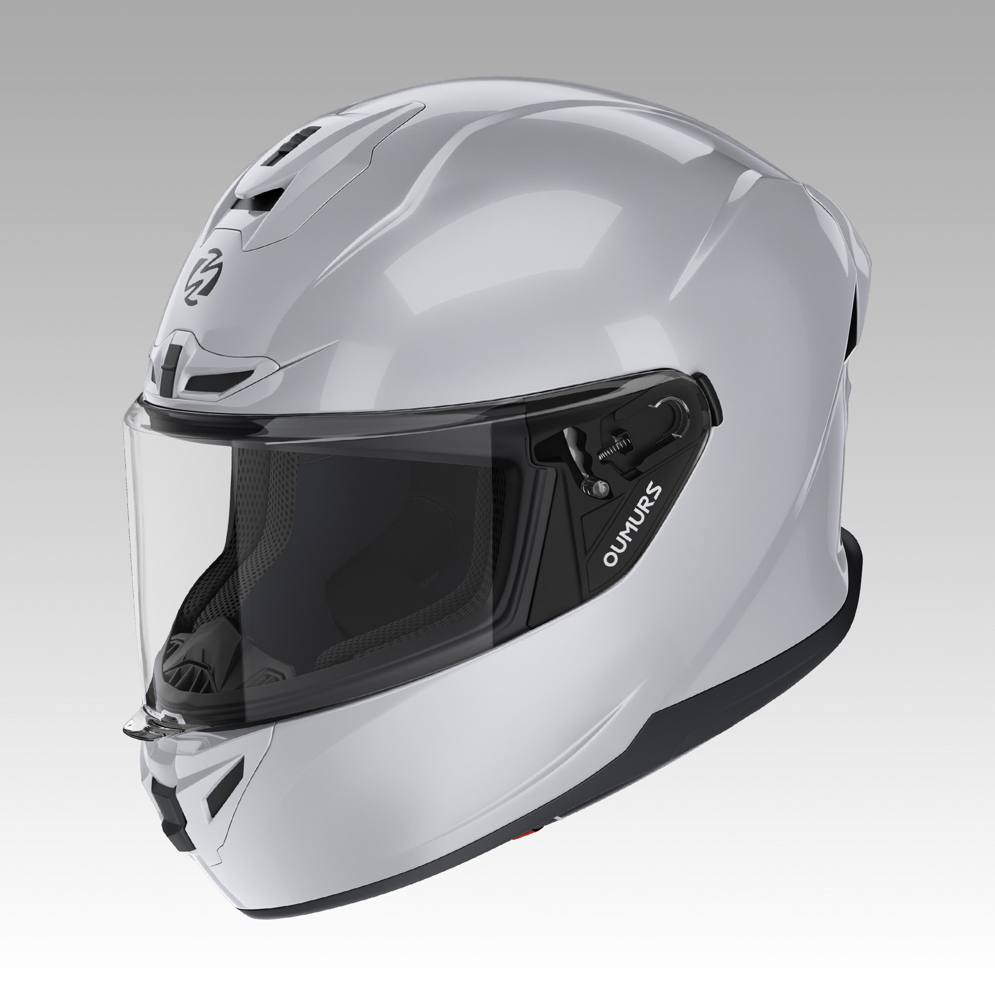 Oumurs-361S full face street helmet in concrete gray, front three-quarter view