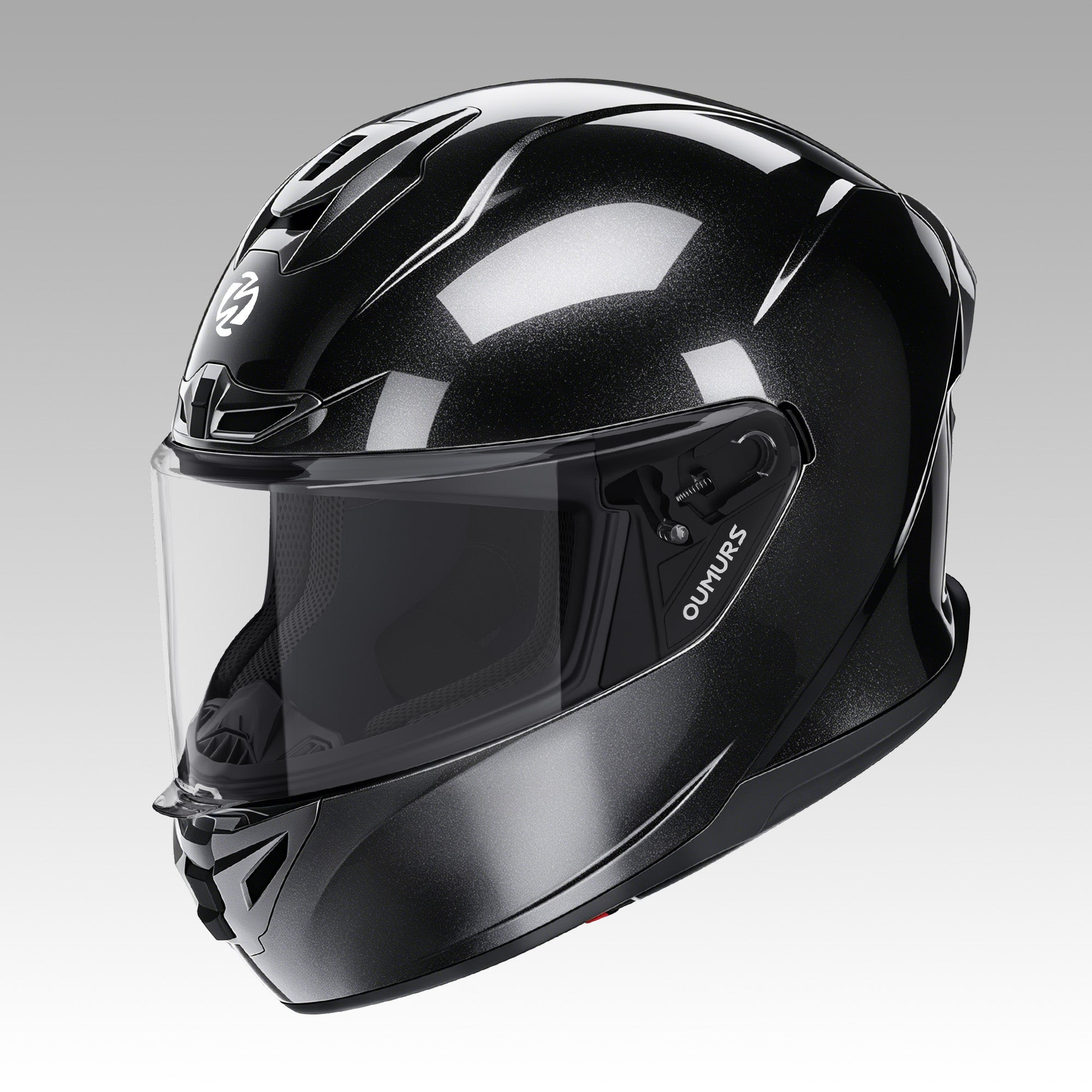 Oumurs-361S full face street helmet in cosmo black, front three-quarter view