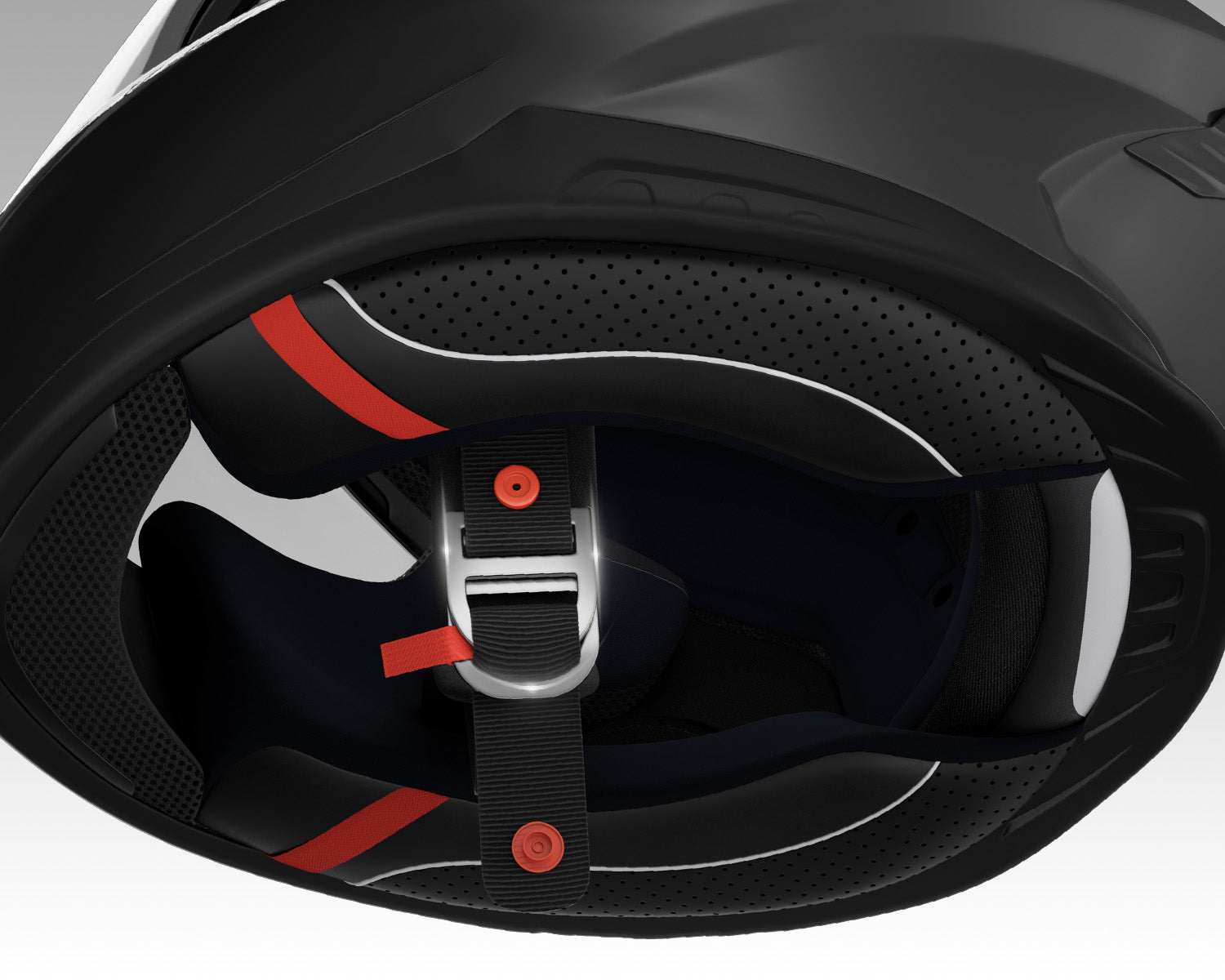 Close-up of the Oumurs-361S helmet's double D-ring chin strap fastener for a secure, adjustable fit