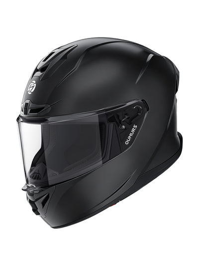 Oumurs-361S full face street helmet in matte black, front three-quarter view with visor down