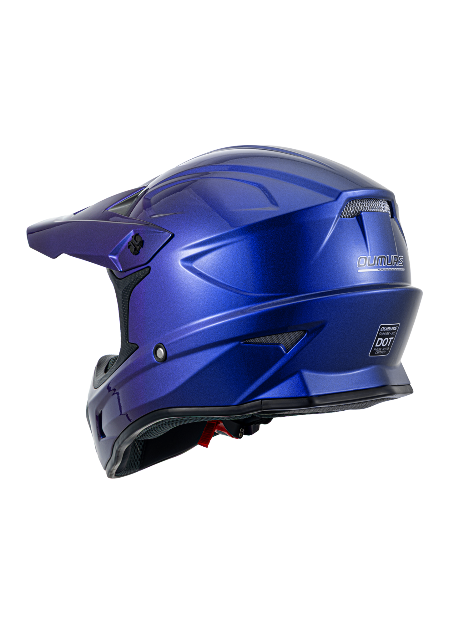 Oumurs 805 Chameleon Purple motocross helmet in color-shifting finish, rear three-quarter view showing blue tones