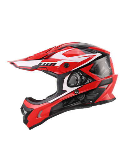 Oumurs 805 Engine Red off-road helmet, left side view