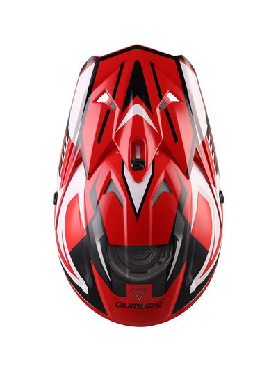 Oumurs 805 Engine Red off-road motocross helmet, top view
