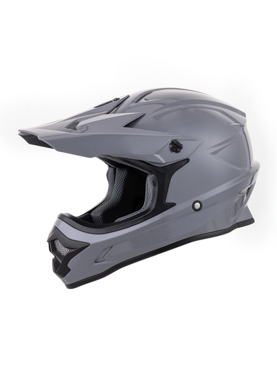 Oumurs 805 Gray motocross helmet, left 3/4 view