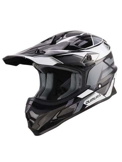 Oumurs 805 Victory Gray motocross helmet, left front three-quarter view