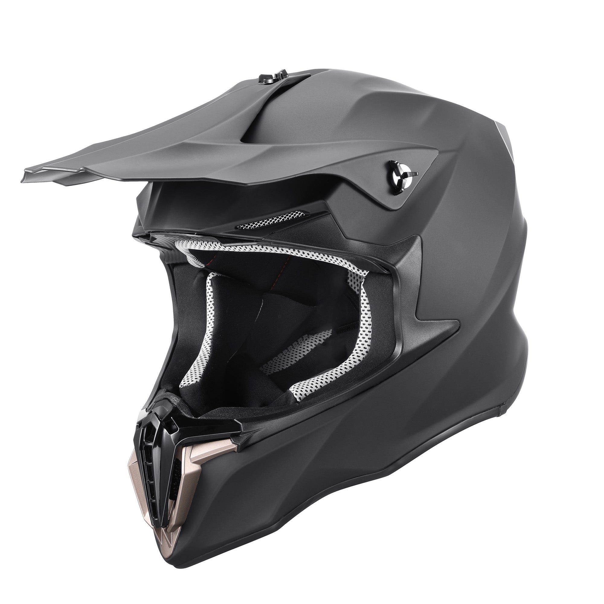 Oumurs 806 Matte Black motocross helmet, left front three-quarter view