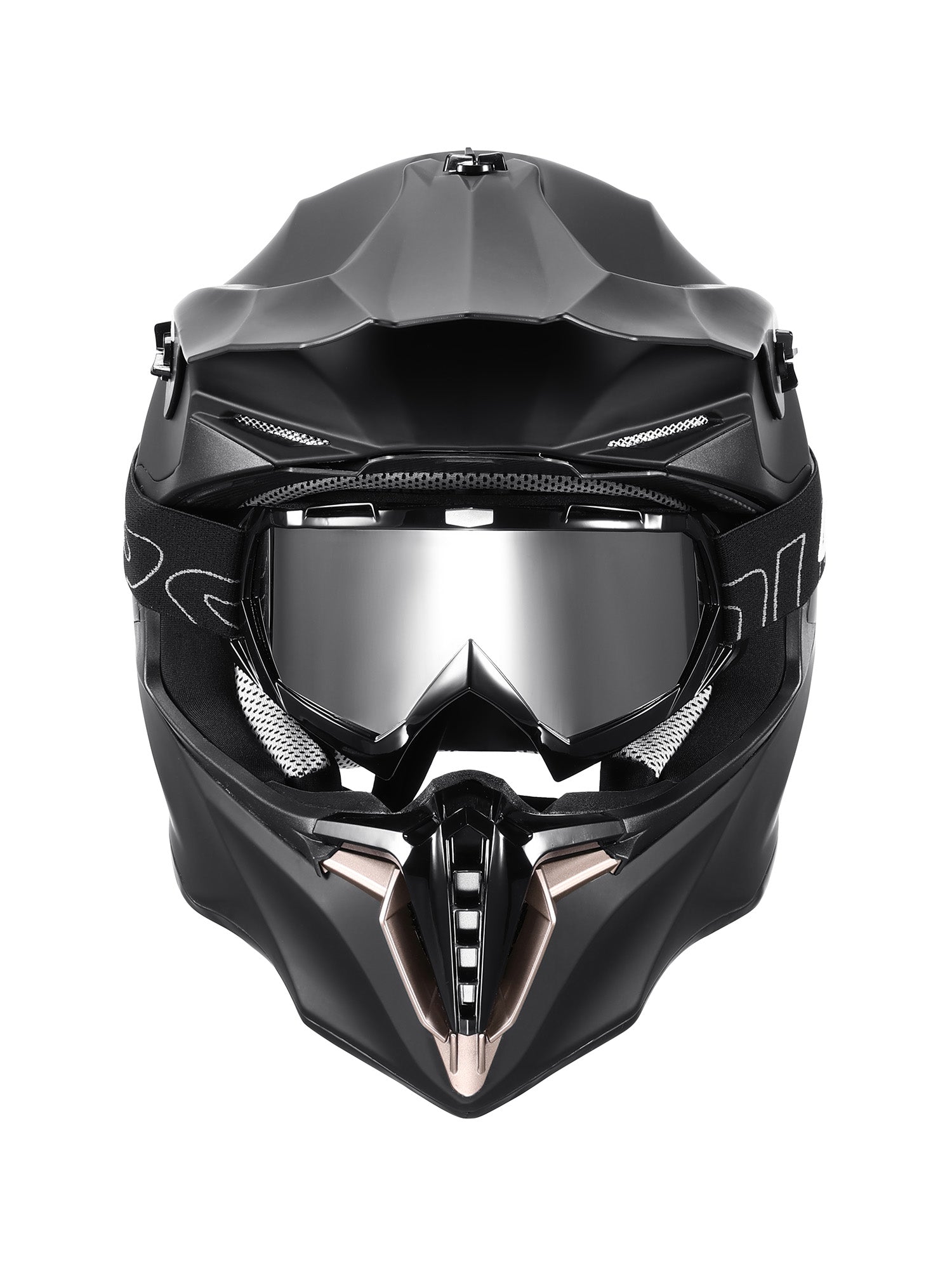 Oumurs 806 Matte Black off-road motocross helmet with UV-protective goggles, front view