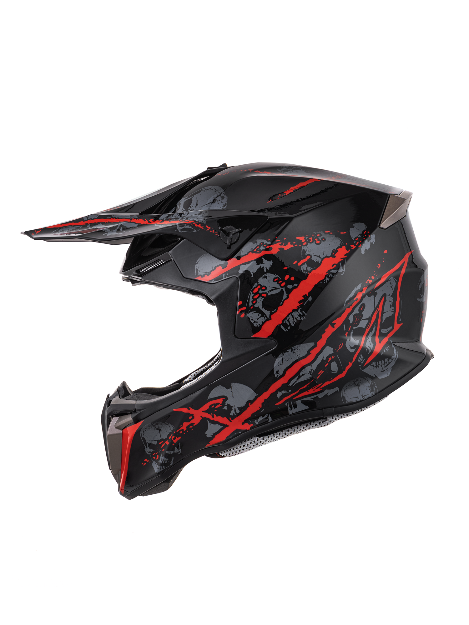 Oumurs 806 Red Skull off-road helmet, left side view